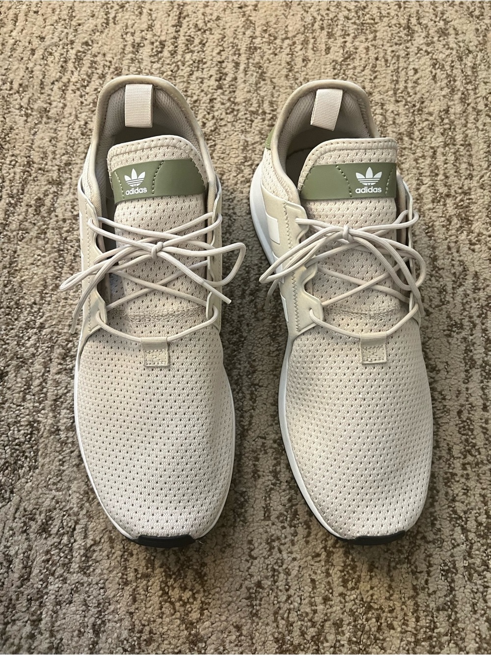 adidas Men’s Cream Mesh Sneakers with Green Tongue Accent